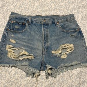 Levi’s 501 High Waist Ripped Cutoff Denim Shorts
